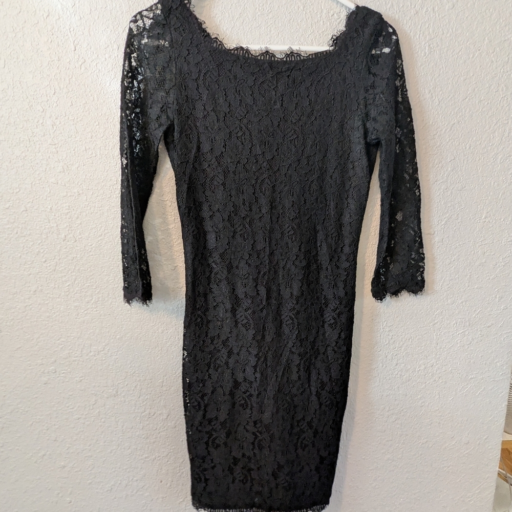 Women’s Diane Von Furstenberg Zarita Black Lace Sheath Dress Full Zip Size 4